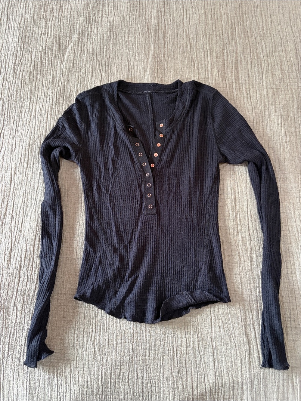 Women's Long Sleeve Free People Henley Ribbed Top